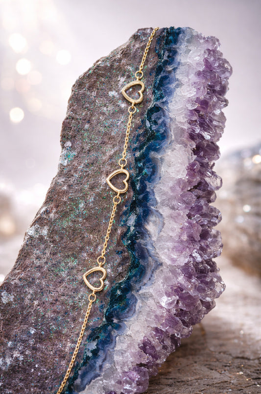 Pulsera tres corazones en oro italiano 10K