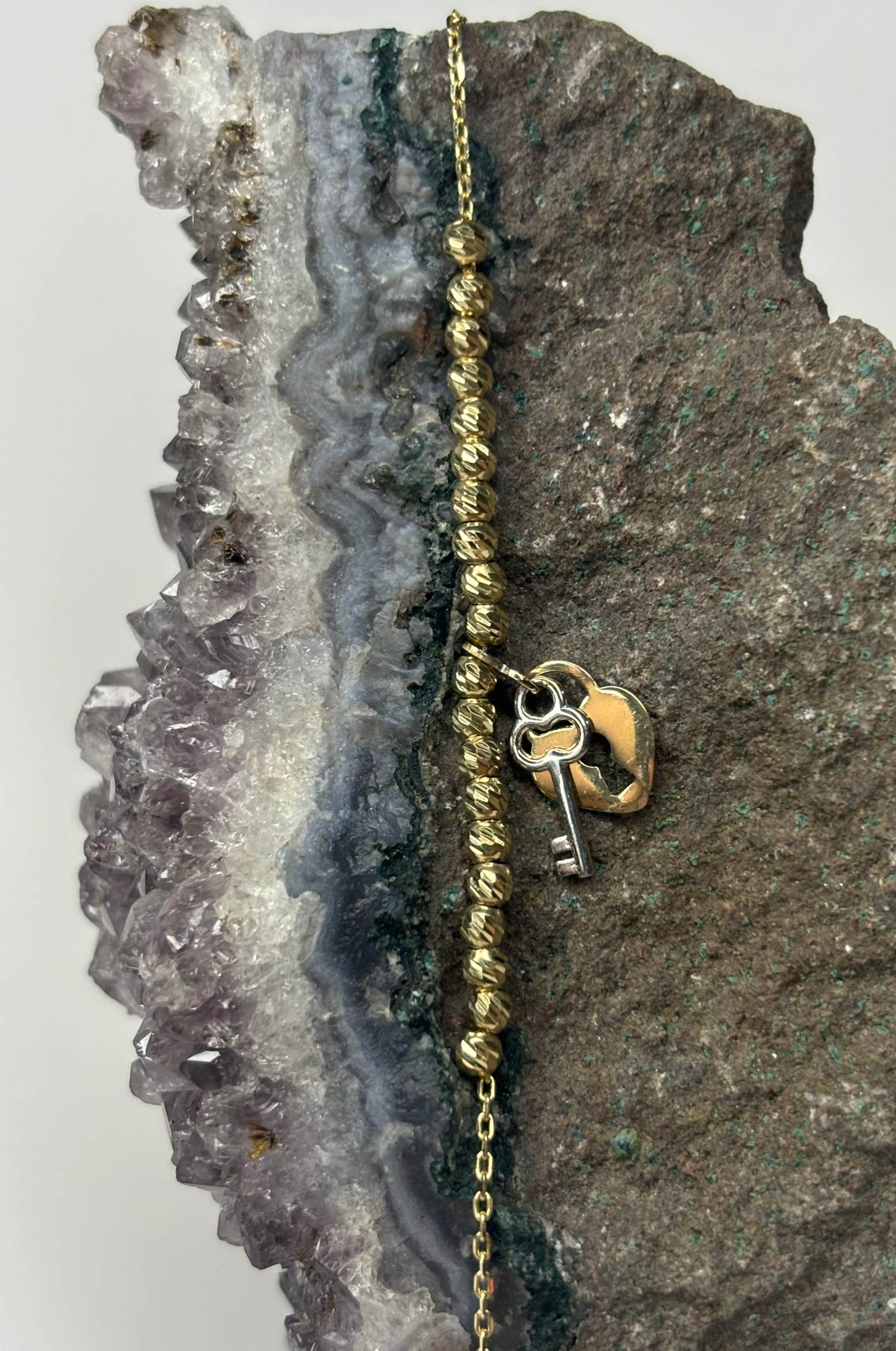 Pulsera Candado y Llave en Oro Amarillo y Oro Blanco 14k
