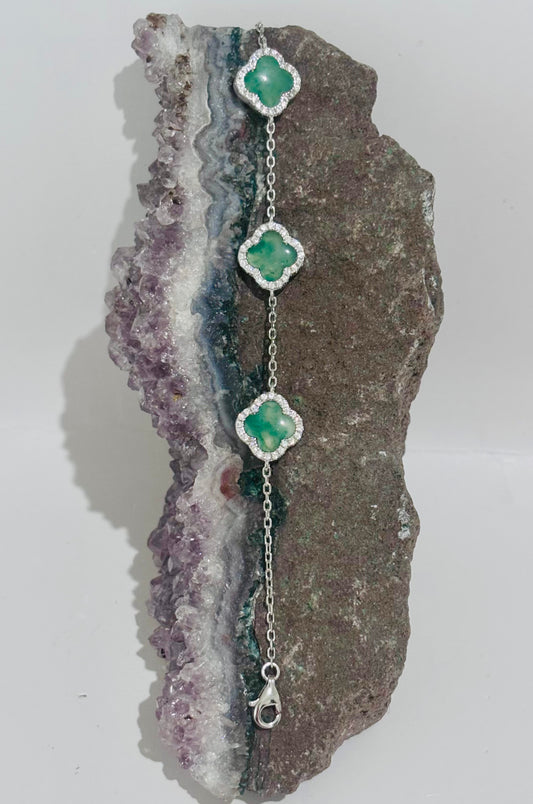 Pulsera tréboles de jade en plata 925