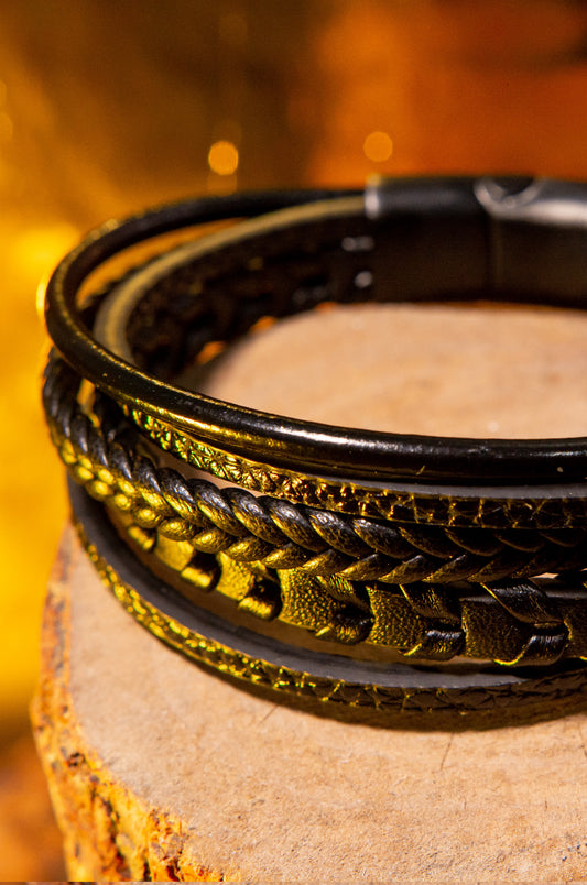 Pulsera de piel negra trenzada de 5 tiras